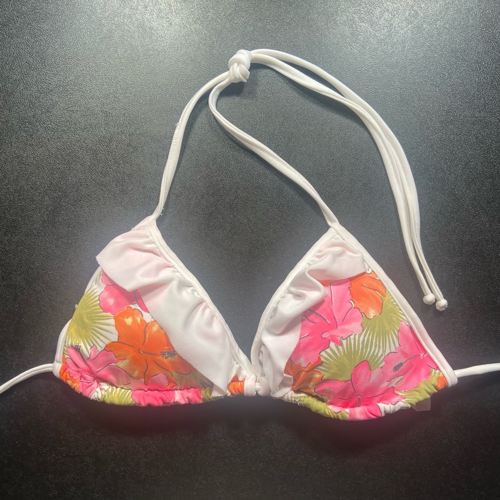 Pink, green & white floral print bikini TOP